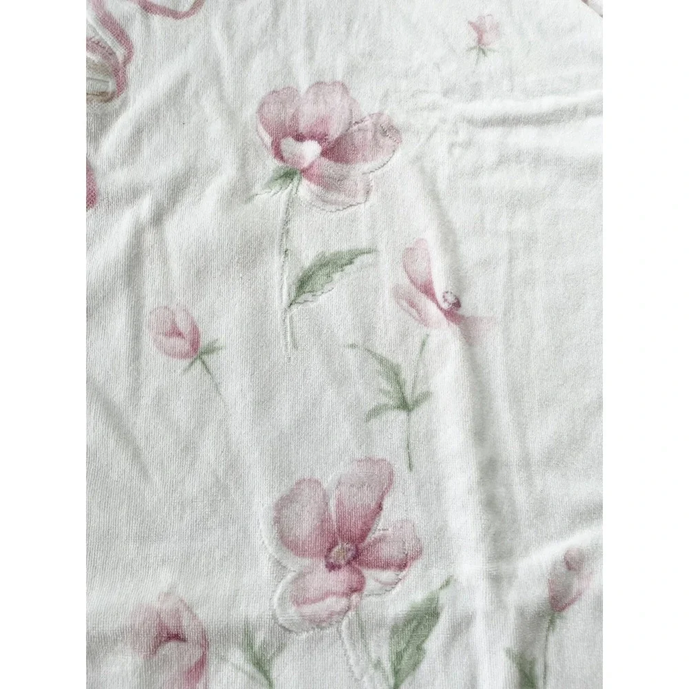Vtg Franco Luxury Towel Bath Made‎ In Japan White Pink Flowers bouquet  23x45